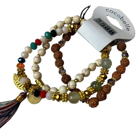 Cocobelle Trio of Beaded Strands Bracelet w/ a Tassel & Charm Accents - Picture 3 of 10